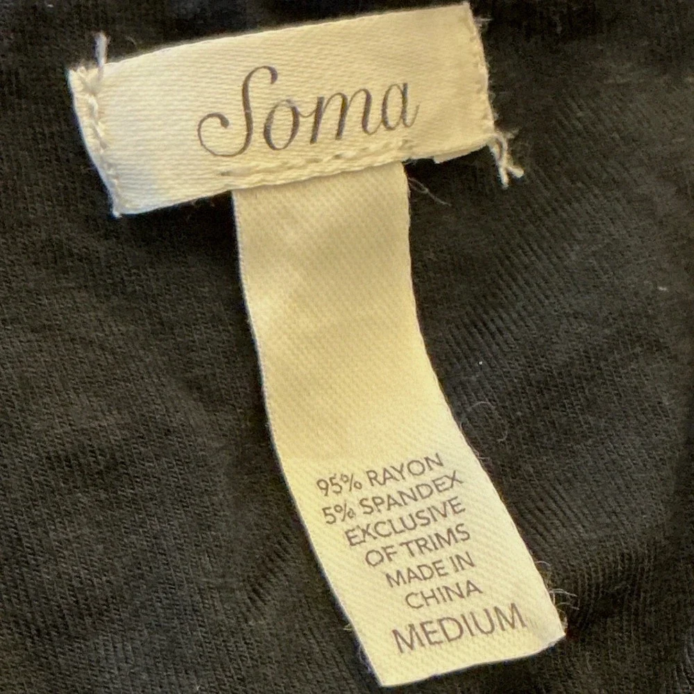 Soma Black Lounge Gown Nightgown Medium Applique V Neck Adjustable Straps 79984